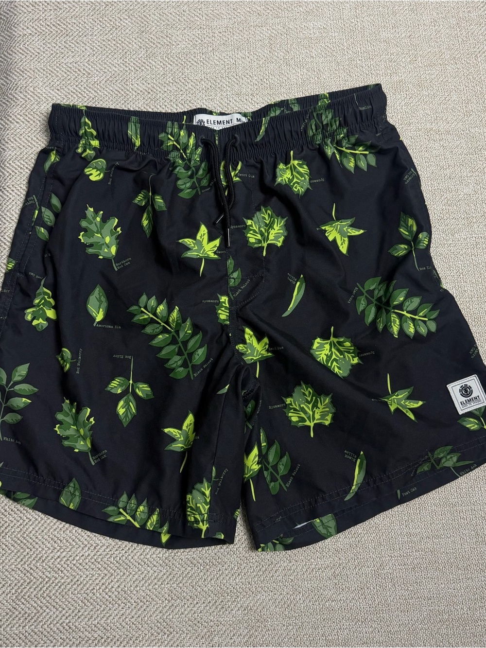 Element Men’s Black Swim Trunks with Green Leaf Print size